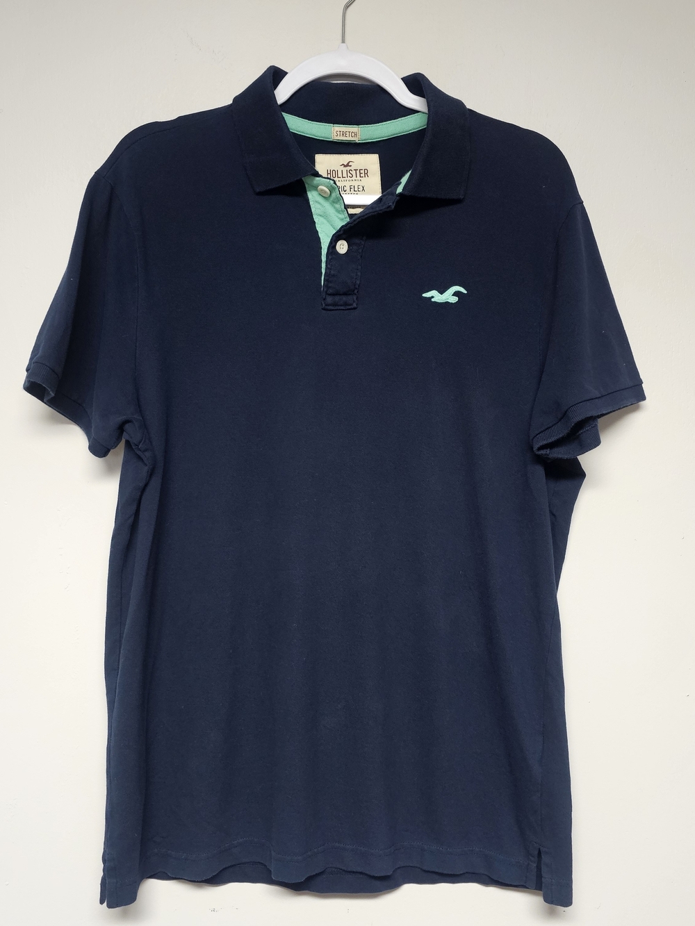 Hollister Men's Navy Polo Mint Y2K Vintage Stretchy Size Large Short Sleeve